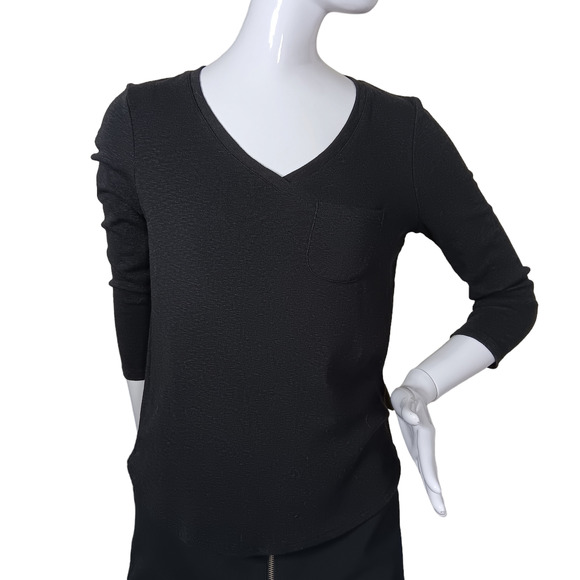 Marled Essentials Top Size Small 3/4 Sleeve Dark Gray V Neck - Picture 1 of 13